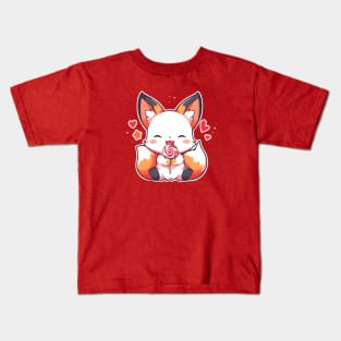 Nine-tail fox eating a lollipop candy Kids T-Shirt